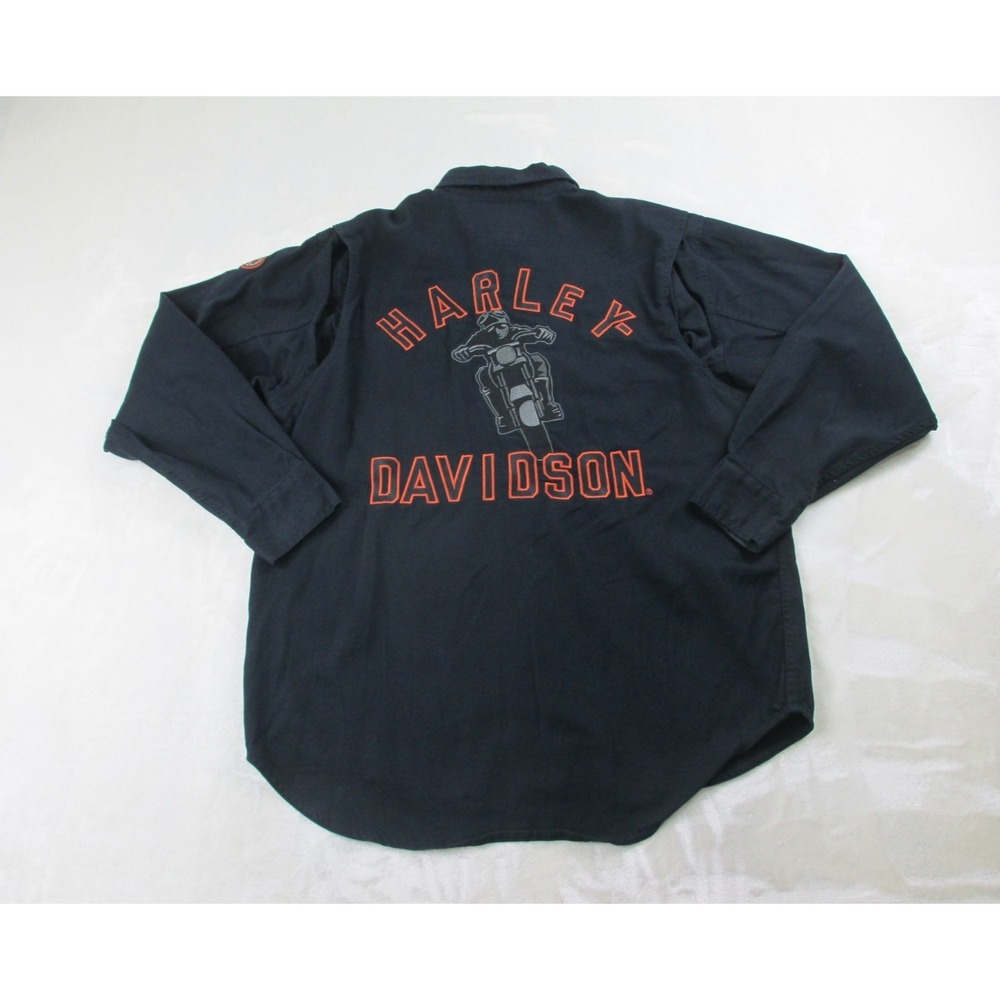 VINTAGE Harley Davidson Shirt Mens Large Black Button Up‎ Motorcycle*